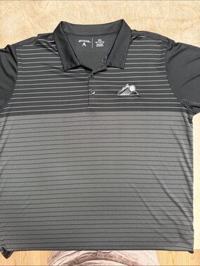 Antigua Men’s Black Colorado Rockies Striped Polo Shirt